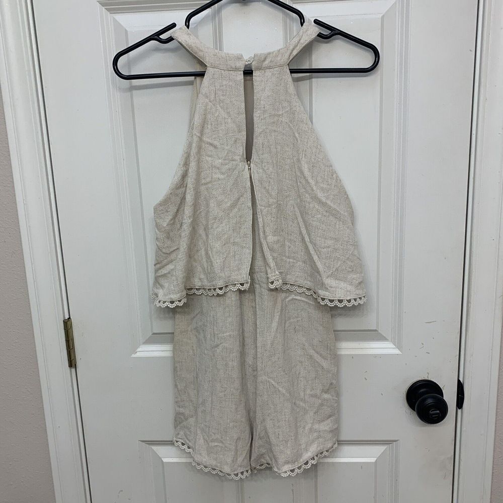 Sage The Label Women Sz S Sleeveless Romper Linen Layered Look High Neck Pockets - Picture 2 of 7